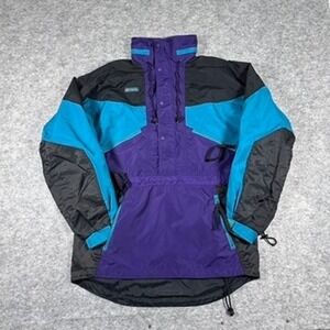 VTG Columbia Colorblock Anorak Jacket Mens S Purple Teal Colorblock Shell